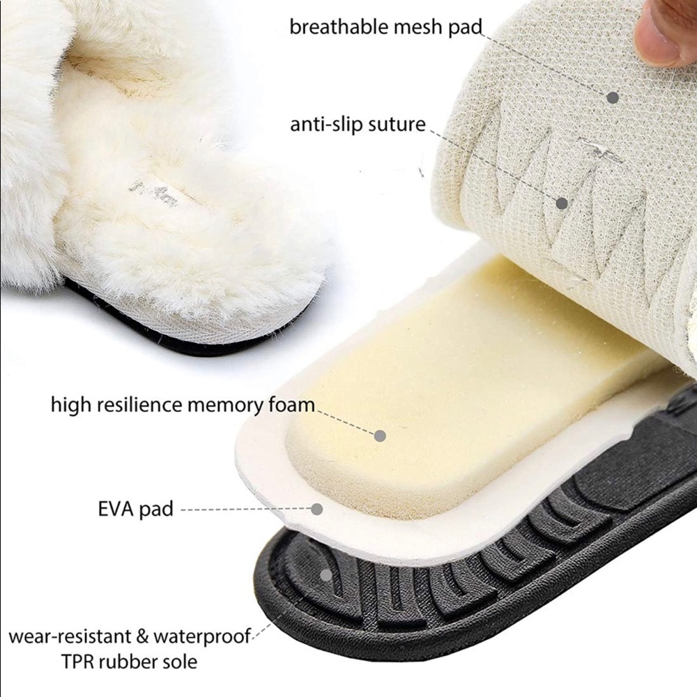 New Soft Furry Criss Cross Slippers S - Picture 6 of 10